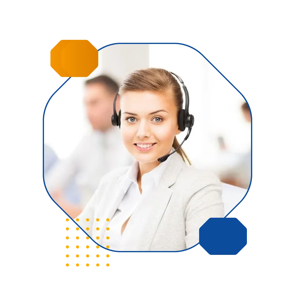 Call center agent equipped with a headset, offering professional Marketing answering service to clients