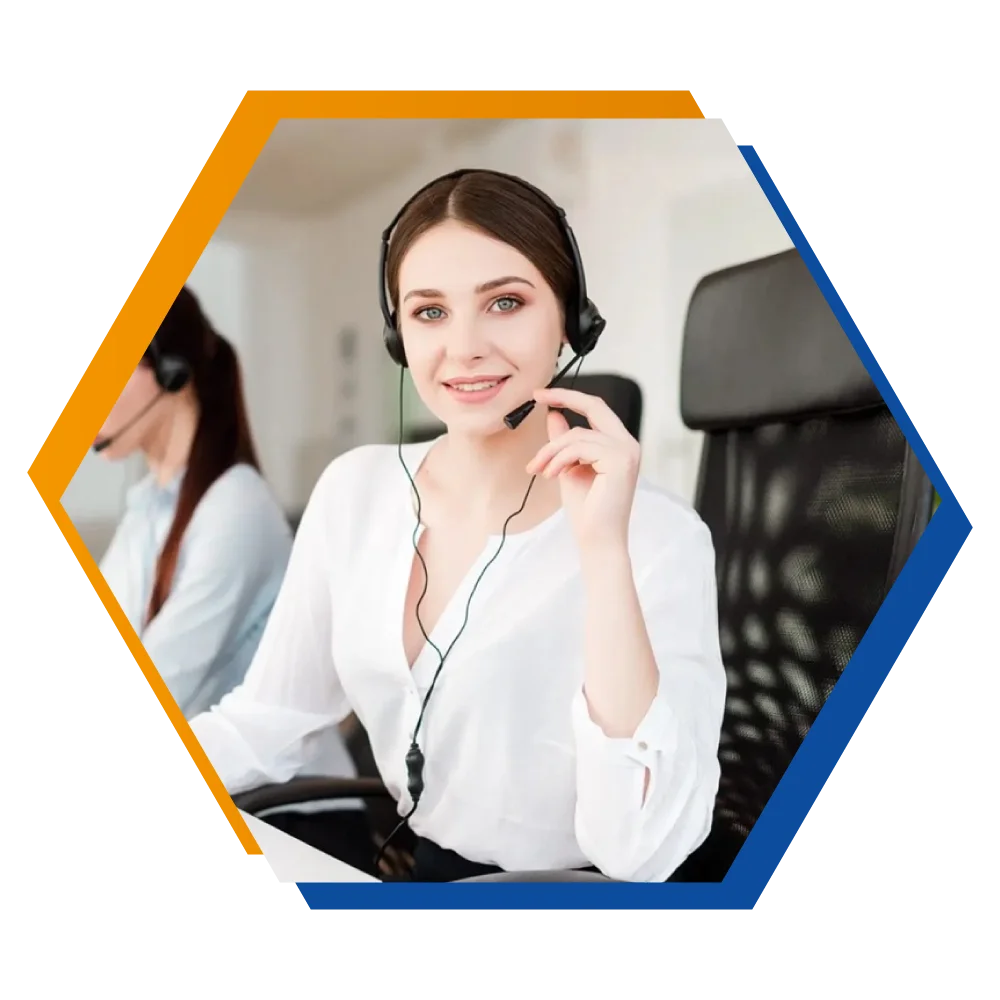 Call center agent with headset providing real estate answering service support to clients efficiently and professionally