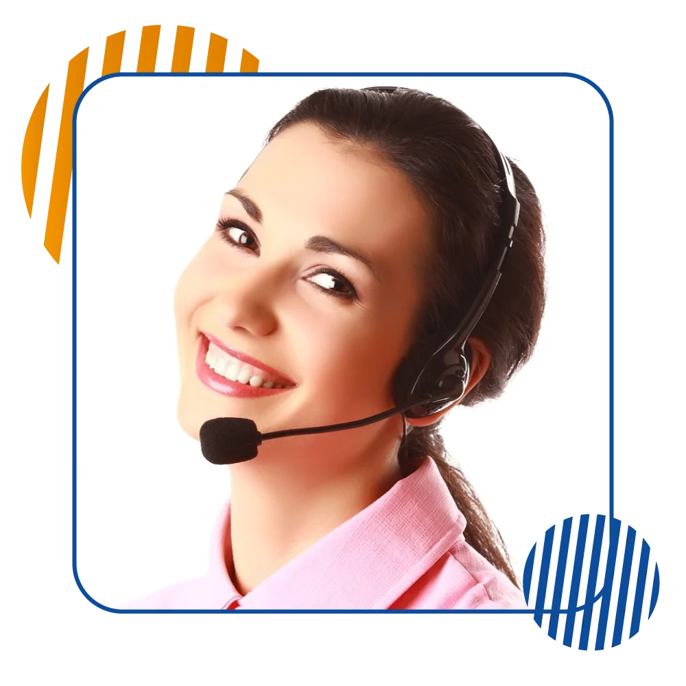 A woman with a headset, smiling brightly, exuding a sense of joy and engagement in her work environment