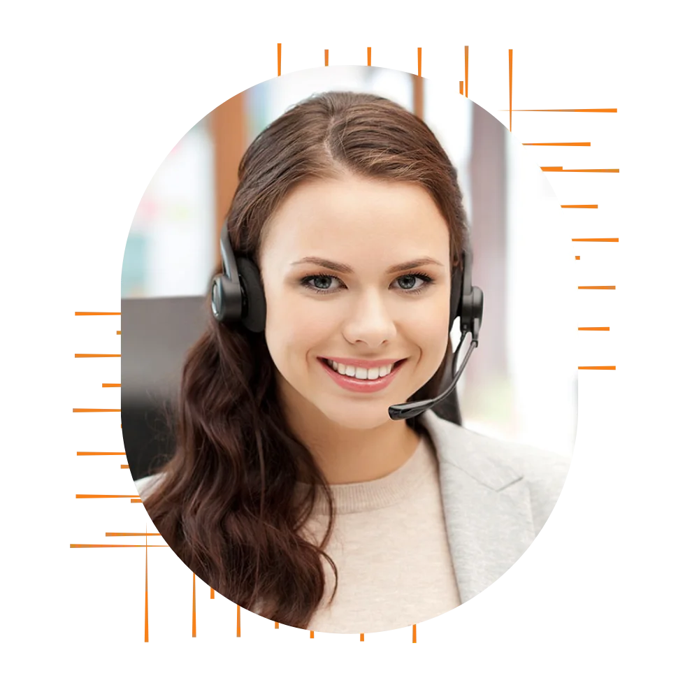 A smiling woman in a headset is actively participating in a call center, reflecting professionalism and customer service