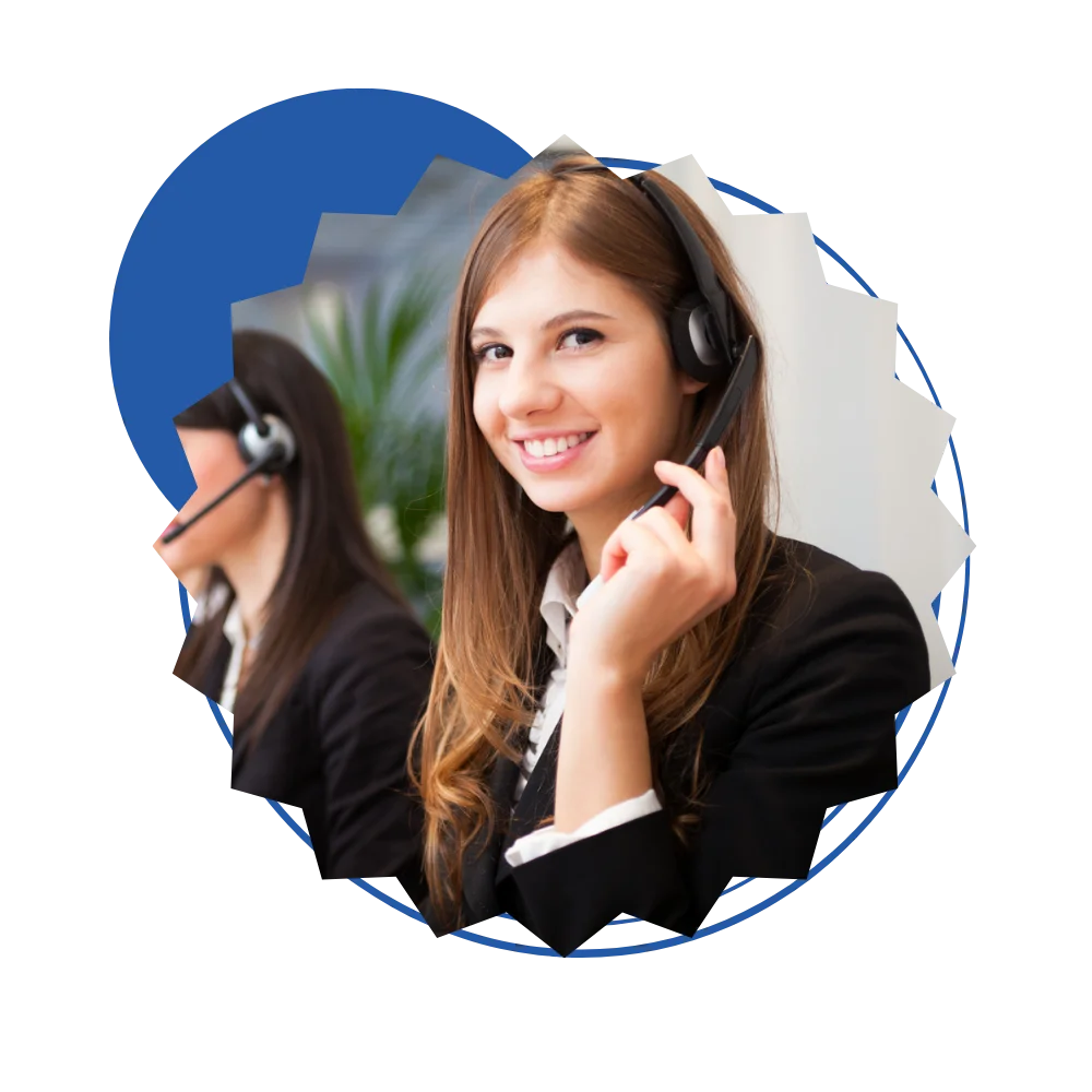 A smiling woman in a headset, radiating enthusiasm and professionalism, likely engaged in a conversation or task