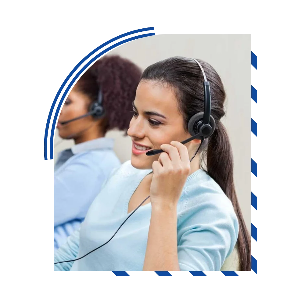 woman in a headset, conversing on the phone, illustrating a focused and attentive communication style