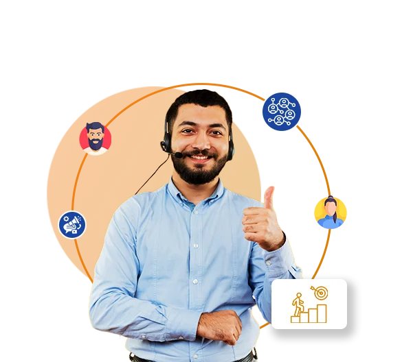 A man with a headset giving a thumbs up, representing a digital marketing answering service growth