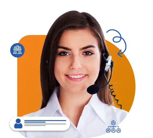 A call center agent with headset providing restaurant answering service support to customers efficiently